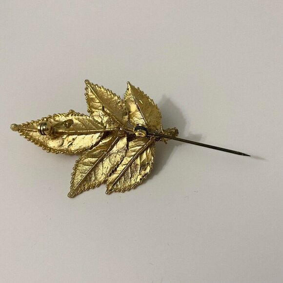 Vintage Leaf Flower Floral Rose Brooch Pin - Picture 10 of 16
